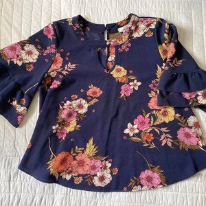 Floral Ruffle Sleeve Blouse